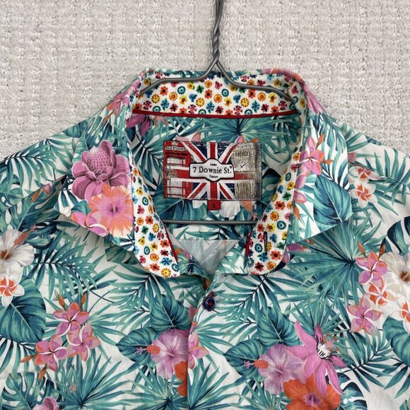 7 Downie St Couture Shirt Mens 6 Tropical Floral AOP Short Sleeve Button-Up - Picture 2 of 16